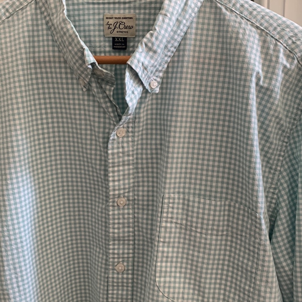 J. Crew Stretch Green Gingham Checkered Preppy Button-Down Shirt Men's XXL